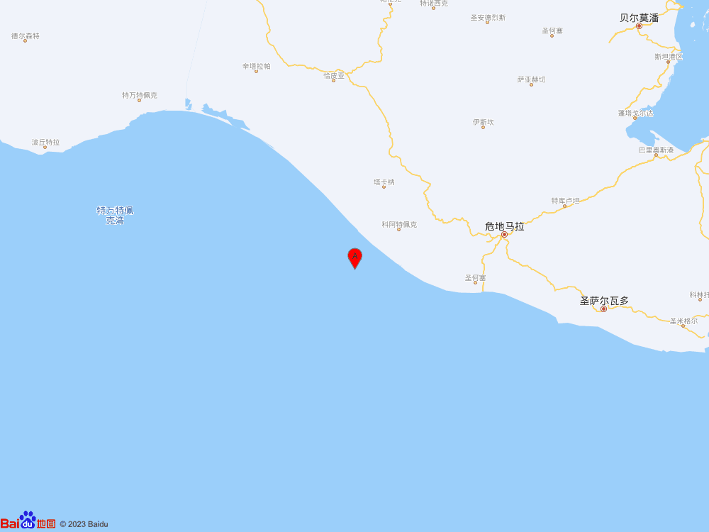 墨西哥沿岸近海（北纬14.25度，东经-92.45度）发生5.9级地震